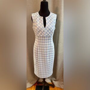 Calvin Klein Blue and White Houndstooth Midi Dress